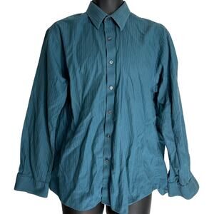 Kenneth Cole Reaction Shirt Men Size L Green Button Up Slim Fit 100% Cotton